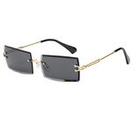 YUELUQU Retro Rimless Rectangle Sunglasses for Women Men Transparent Glasses Y2K Vintage Eyewear (Gold black)