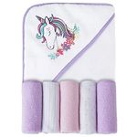 Viviland Baby Towel and Washcloths, Soft Absorbent Baby Girl Boy Bath Towel Set, Unicorn Hooded Towels with 5 Infant Washcloths, Gift for Infants and Newborn, 26"×30", 6 Pack