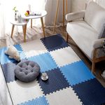 SIGNATRON Puzzle Flooring || Kids Interlocking Play mat || Baby Play Mat || Play mats for Kids || 12 MM Thick (9 Tiles - 36 Square Feet, Navy Blue - Blue - White)