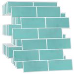 WALPLUS 12 Sheets 12" x 6" Green Sea Glossy 3D Metro Peel and Stick Tile Kitchen Backsplash Mosaics Tile Sticker Tile Paint Splashback Self Adhesive Removable Water Heat Resistant Bathroom Decoration