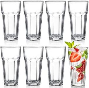 Yopay Set of 8 Highball Drinking Glasses, 12oz Lead-Free Tempered Water Glasses Thick Heavy Base, Clear Iced Hot Tea Glassware for Cocktail, Juice, Milkshake, Coke, Soda Beer Tumbler Cup