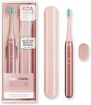 Aquasonic Icon ADA-Accepted Rechargeable Toothbrush | Magnetic Holder & Slim Travel Case | 2 Brushing Modes & Smart Timers | Gentle Micro-Vibrations (Blush)