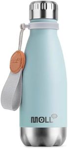 Mollcity 260ML Water Bottle for Kids-Small Stainless Steel Water Bottle for School 9oz Vacuum Insulated Metal Leak Proof Cola Shape Water Bottle for Boys Girls(Baby Blue)