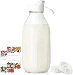 Syntic Square Liter Glass Milk Bottles with Airtight Lid - 100% Airtight Heavy Duty Screw Lid, 32 Oz Glass Juice Bottles w Scale Mark, Reusable Glass Jars for Homemade Juice(Extra 1 Lid and Pen)