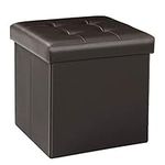 Bonlife 32cm Folding Storage Chest,Faux Leather Ottoman Cube Foot Rest Stool,Small Storage Box with Lids for Kids Toys,Brown