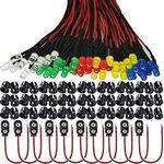 RUNCCI-YUN 50pcs 5mm prewired led，LED Diodes Light 12V 20cm Pre Wired led（Ultra Bright)+ 50Pcs 5mm Plastic LED Holder + 9V Battery Holder Clip Cable for model railway