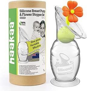 haakaa Manual Breast Pump with Suction Base and Flower Stopper Set for Breastfeeding (5oz/150ml)(Orange)