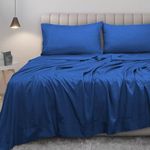 LINENWALAS 100% Cotton Percale Bedsheet with Pillow Covers | Soft, Cool & Crisp Hotel Quality Flat Sheet | King Bed Size - 300 TC (108x108 Inches, Cobalt Blue)