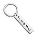 FEELMEM Relaxing Handstamped Key Chain Serenity Now Keyring Gift for Best Friend Family Jewelry (Silver)