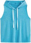 SweatyRocks Women's Summer Sleeveless Hooded Tank Top T-Shirt for Athletic Exercise Relaxed Breathable Teal Blue X-Large