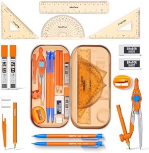 Nicpro 17 PCS Compass Geometry Set with Rulers, Protractors, Drafting Tool
