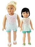 White Fringe Top and Teal Shorts for 18 and 14 Inch Dolls | American Fashion World