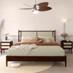 Bme Oliver King Bed Frame and Headboard - 15-Inch Signature Design with Rattan Headboard, Bohemian and Mid Century Style, 12-Slat Wood Support, No Box Spring Needed - Easy Assembly, Walnut