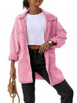 Saodimallsu Women's Oversized Denim Jackets Casual Button Down Long Boyfriend Jean Coats with Pockets, Pink, Small