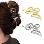 2PCS Hair Clips Large Pearl Hair Clips Non-Slip Metal Hair Clips Silver Gold Hair Clip Strong Hold Hair Accessories for Women and Girls Hair Accessories