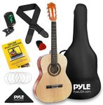 PYLE 30" Classical Acoustic Guitar Kit-1/4 Size, Handcrafted Wood Natural Gloss Finish, 6 Nylon Strings w/Gig Bag, Tuner, Extra Strings, Picks, Strap- Beginners, Kids-Right Handed