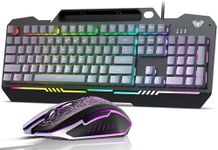 AULA Keyboard, T102 104 Keys Gaming Keyboard and Mouse Combo with Rainbow Backlit Quiet Computer Keyboard, All-Metal Panel, Waterproof Light Up PC Keyboard, USB Wired Keyboard for MAC Xbox PC Gamers