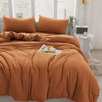 LIFETOWN 100% Jersey Knit Cotton Duvet Cover Set T-Shirt Feel Duvet Cover 3 Pieces Ultra Soft and Wrinkle Free (Queen, Burnt Orange)