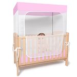 YeTrini Crib Safety Tent for Toddler Girls-See Through Mesh Crib Nets Mosquito Net Sturdy Crib Cover to Keep Baby from Climbing Out ,to Keep Cats Out,to Keep Baby in-Pink