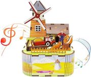 Mievayo 3D Puzzles Windmill DIY Rotating Music Box Kit for Girlfriend, Boyfriend, Family, Friends, Birthday, （Pastoral Windmill）