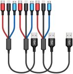 Short Multi Charging Cable, (3Pack 1FT) Multi Charger Cable Braided 3 in 1 Charging Cable Multi Chargers for All Devices USB to Multiple Connectors with IP/Type C/Micro Ports for Cell Phone & Tablets