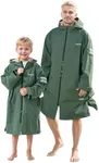 Owntop Swim Parka Men, Waterproof Surf Poncho, Warm Sherpa Lining, Oversized Hooded Changing Robe Swimming Coat for Beach Pool (Green, L)