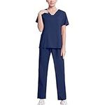 Scrubs for Women Set Stretchy 2 Piece Short Sleeve Medical Scrub Shirts and and Jogger Pants Summer Nurse Scrubs Set Workwear Scrubs for Women Set Jogger Pants (Navy,S)