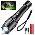 LED Flashlight, Powerful Rechargeable Flashlight High Lumens, Super Bright Flashlights Zoomable Flash Light, 5 Modes, Perfect for Camping Hiking Gift