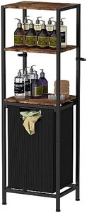 Laundry Hamper with 3 Tier Shelves, Tall Laundry Basket Sorter with Removable Bag, Storage Shelves with Laundry Hamper for Clothes Organizer, Industrial Laundry Sorter Organizer for Bathroom, Brown
