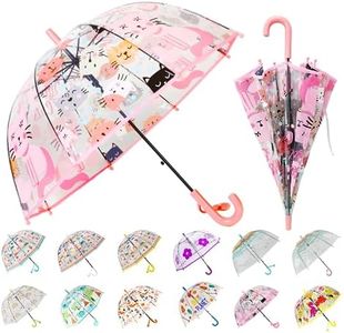 Wxjiahetai Kids Clear Bubble Umbrella Transparent Dome See Through Child Umbrellas for Rain Boys Girls with Pinch-Proof Closure and Easy-Grip Hook Handle(Clear Pink Cat)