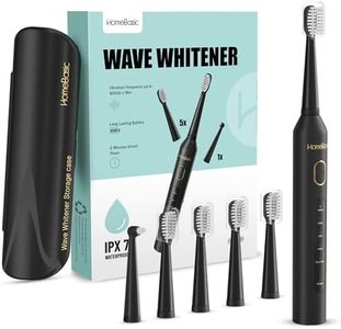 HomeBasic Wave Whitener Electric Toothbrush With 5 Modes, 6 Brush Heads, 60-Day Battery Lasting, USB Charging, IPX7 Waterproof Design, Smart Timer, Travel Case, Nylon Bristles| Adult Oral Care (Black)