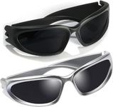 FUNGLASSES® Wrap Around Street Fashion Vintage Sunglasses for Women Men (BLACK & SILVER BLACK)