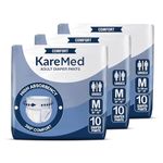 KareMed Comfort Adult Diaper Pants, Medium 75-100 Cm (30"- 40"), Unisex, Leakproof, Elastic Waist, Wetness Indicator, Pack of 3, 30 Count