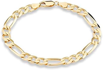 MiaBella 18K Gold Over Sterling Silver Italian 7mm Wide Solid Diamond-Cut Figaro Chain Bracelet for Men, 8", 8.5", 9" (8)