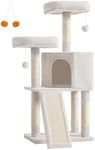 Feandrea Cat Tower, Cat Tree for Indoor Cats, 45.3-Inch Cat Condo with Scratching Post, Ramp, Perch, Spacious Cat Cave, for Kittens, Elderly Cats, Adult Cats, Small Space, Cream White UPCT141W02