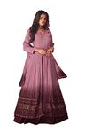 RUDRAPRAYAG Anarkali Georgette and santoon Suits for Women Floor Length | Maxi Gown for Women | Semi-Stitched Embroidered Gown for Women | Gown in Clothing & Lavender Free Size