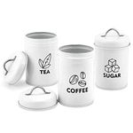 Herogo Tea Coffee Sugar Canisters Set of 3, White Storage Canisters Jars with Lids, Vintage Retro Style Kitchen Containers Set for Dry Food, Flour, Seeds, Nuts, Healthy & Easy Clean