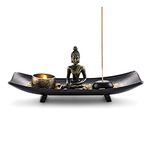 Jovivi Zen Garden Set Buddha Statue w/Tealight Candle Holder, Rocks & Incense Burner Holder & Wood Tray for Yoga Meditation Home Table Decor Gift