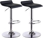 Lennox Furniture 360-Degree Set of 2 Swivel and Height Adjustable Black Bounded Leather Bar Stool Chair, with Low Backrest & Stable Footrest