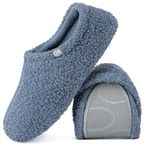 VeraCosy Women's Curly Fur Slippers Fuzzy Comfy Lightweight Breathable Memory Foam Anti-Slip House Shoes Blue, 5/6 UK