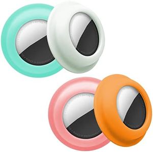 Aimtel Case Compatible with Apple Airtags Case Air Tag Holder Cover Airtag Sticker Stick on Adhesive Mount Silicone for Tv Remote Car Air Tags Case 4 Pack(Luminous/Mint Green/Yellow/Pink)