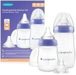 Lansinoh Baby Bottle Starter Set with Anti Colic Teat - 2 Feeding Bottles (160 ml & 240 ml) + 3 Naturalwave Silicone teats (Slow, Medium & Fast Flow) BPA & BPS-Free Reduces Nipple Confusion