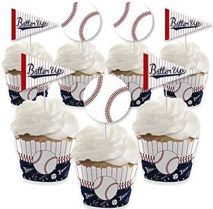 Batter Up - Baseball - Cupcake Decoration - Baby Shower or Birthday Party Cupcake Wrappers and Treat Picks Kit - Set of 24