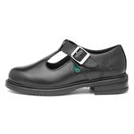 Kickers Lach Girls Black Leather T-Bar Shoe - Size 3 UK - Black