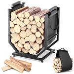 YENGOTH Firewood Rack, Indoor/Outdoor Firewood Holder with Firewood Carrier Bag, Thickened Metal Fireplace Log Holder with Adjustable Feet, Black