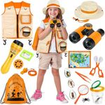 Loscola Kids Explorer Kit & Bug Catcher Kit for Kids, 15 PCS Explorer Kit with Kids Safari Vest, Flashlight Projector, Insect Specimens, Binoculars, Outdoor Exploration Camping Toy for Kids Age 3-8