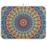 Bohemian Mandala Dish Drying Mat for Kitchen Counter Boho Ethnic Drying Mat 16 x 18 Inch with High Absorbent Reversible Microfiber Dish Drying Pad Dish Rack Pad Drainer Mat for Coffee Bar