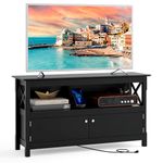 Tangkula Farmhouse TV Stand for TVs up to 50 Inch, Media Entertainment Center with Charging Station, USB & Type C Ports, Storage Shelf & 2 Cabinets, Television Console Table for Living Room (Black)