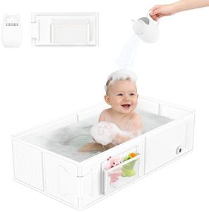 YomauiYee Baby Bathtub, Converts Shower to Tub, Foldable Toddler Tub with Rinse Cup, No Assembly Easy to Clean, Portable Collapsible Bath Tub for 6M-5Y, Travel Camping Hotel