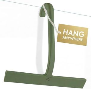 GÜTEWERK Shower Squeegee for Glass Doors – Bathroom Squeegee for Shower Glass & Tile Walls, Streak-Free & No-Squeak Silicone Blade, Stainless Steel Core, Hang Hook + Suction Cup, Green, 10 Inch
